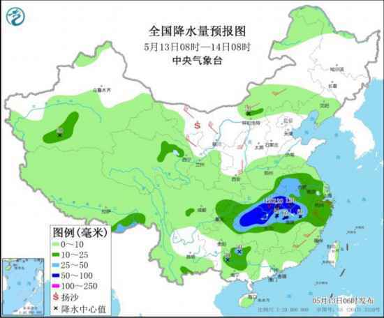 长江中下游至黄淮有明显降雨过程局地将有雷暴大风
