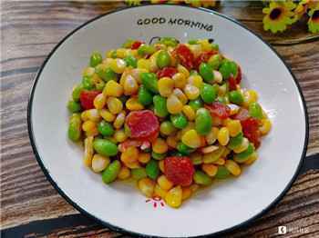 008 超下饭时令家常快手菜:毛豆玉米粒炒腊肠