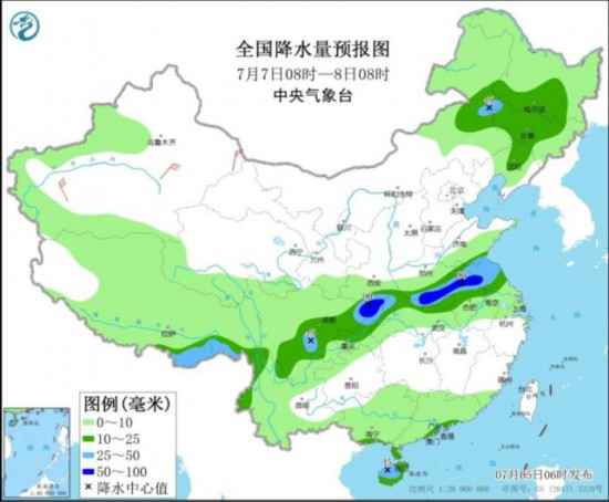 西南地区东部江汉沿淮等有较强降水华北、东北多雷阵雨